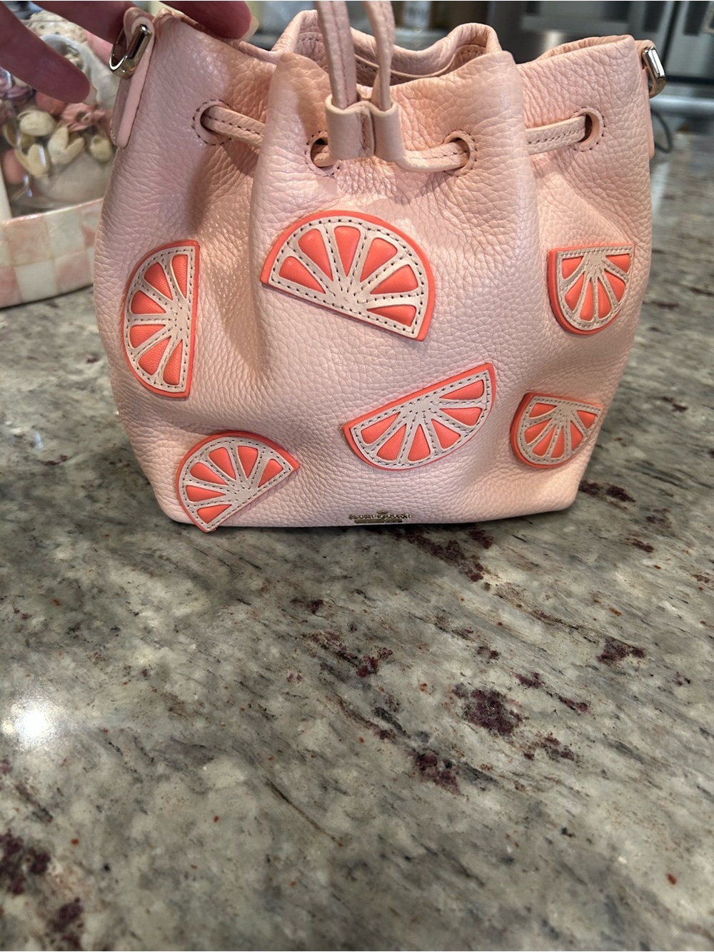 kate spade Pink Leather Citrus Appliqué Drawstring Crossbody Bag - Picture 4 of 7